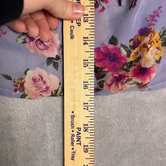 Blashe Floral Bell Sleeve Off Shoulder Fairy Crop Top Womens M Purple Chiffon - Picture 5 of 6